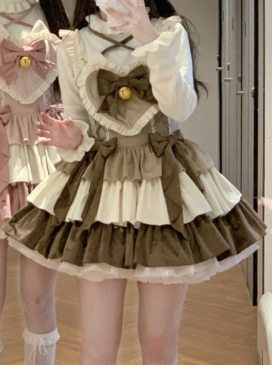 Suspender Dress Set Ear Velvet Tail Hairband Frill Puffy Cat Heart