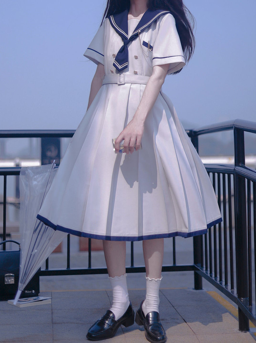 Pleated Style Dress Sailor Collar College