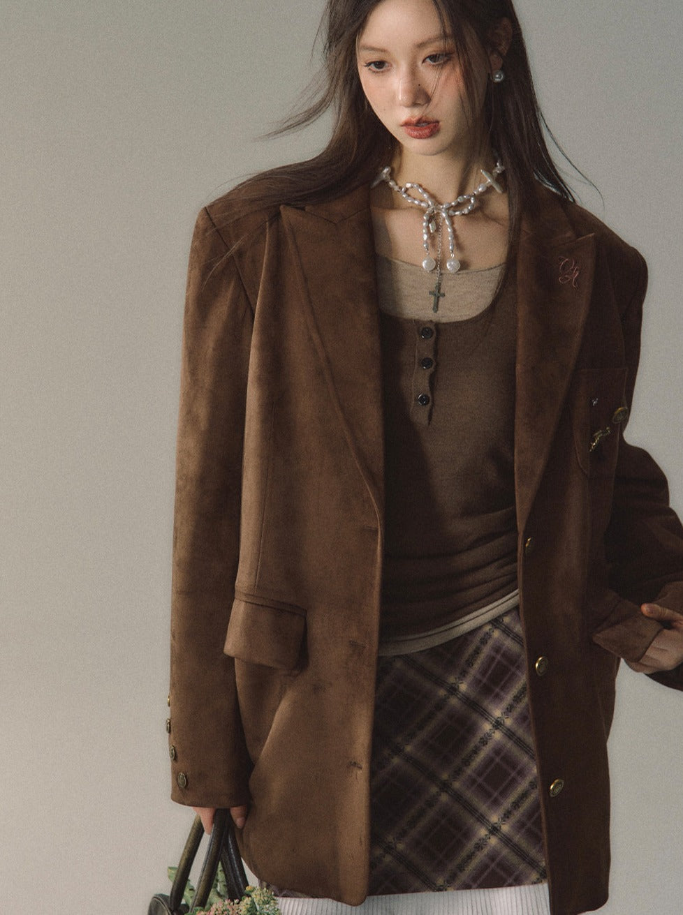 Costume en velours et veste en imitation daim
