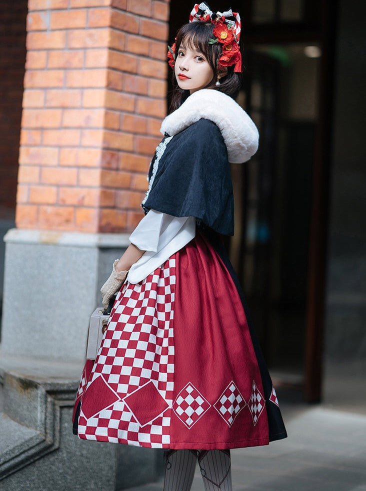 trumpet fur blouse cape + China accessories tassel scarf jumper skirt