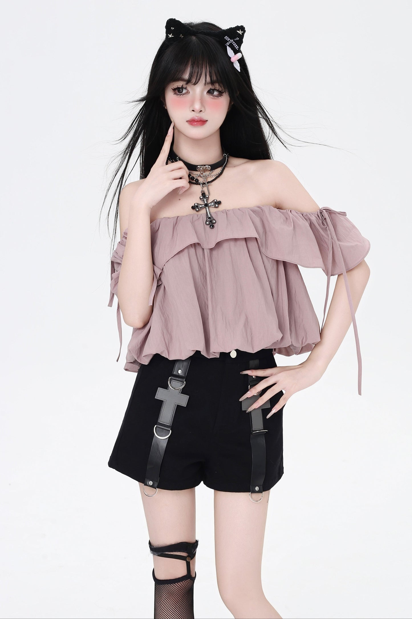 Drawstring One-Shoulder Skirt Top 3-Style