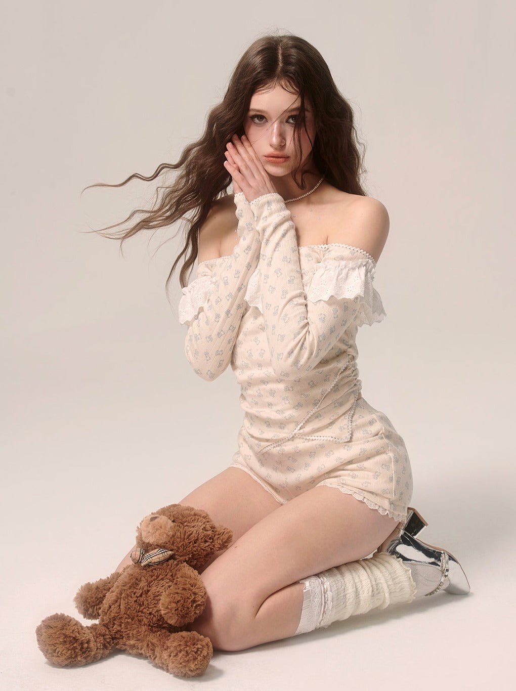 Milky Top Girly Shorts + Apricot Lace