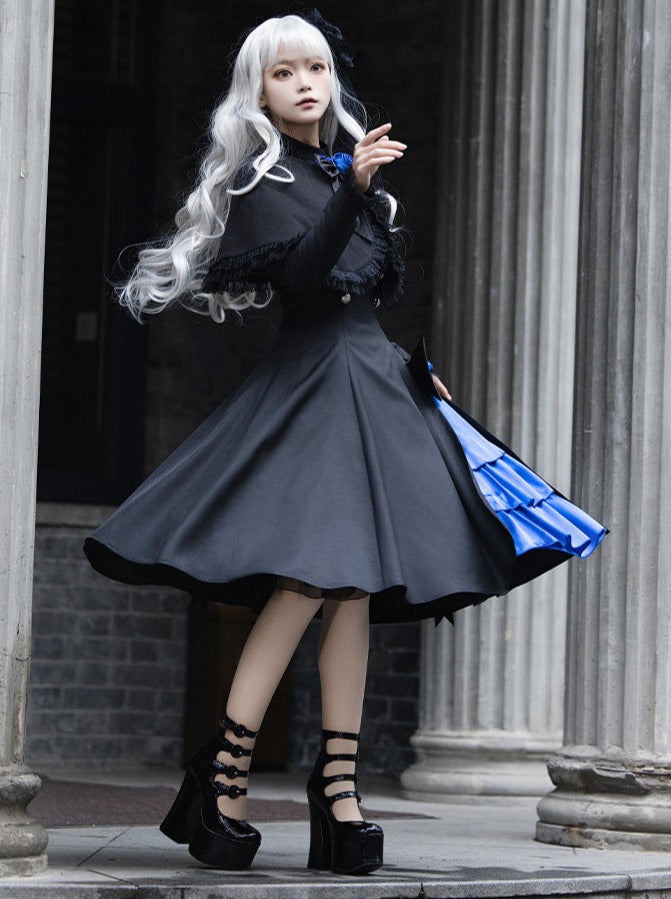 Slit Dress Big Cloak Frilly Ruffle + Gothic
