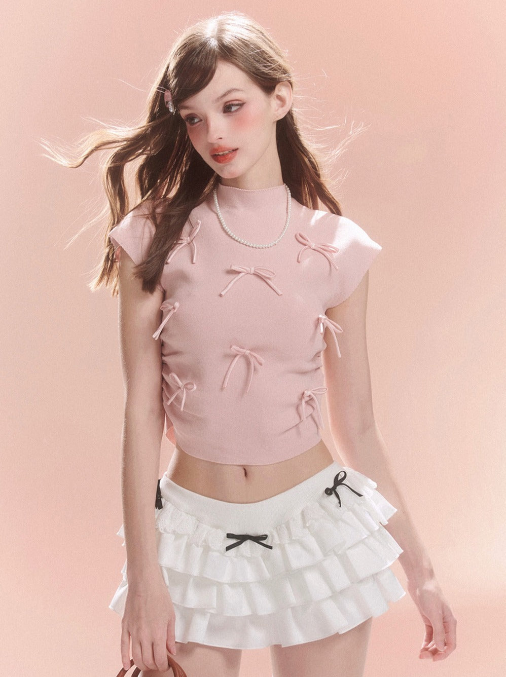 Short Collar Sweet Ribbon Top Little