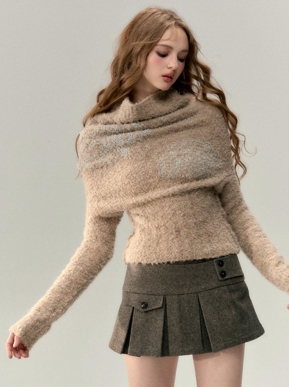 Button with Wool Pleated Skirt