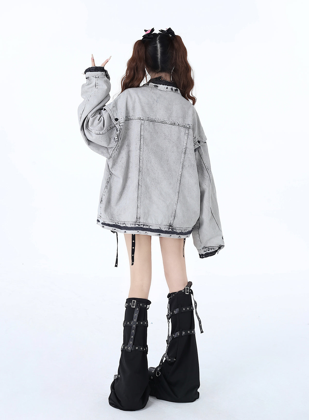Veste de moto en denim rétro style américain ample et streetwear