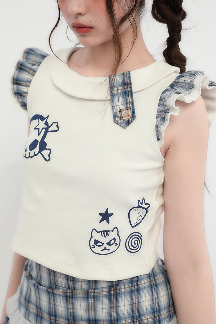 Miniskirt + Skull Checked Cat Top Sleeveless
