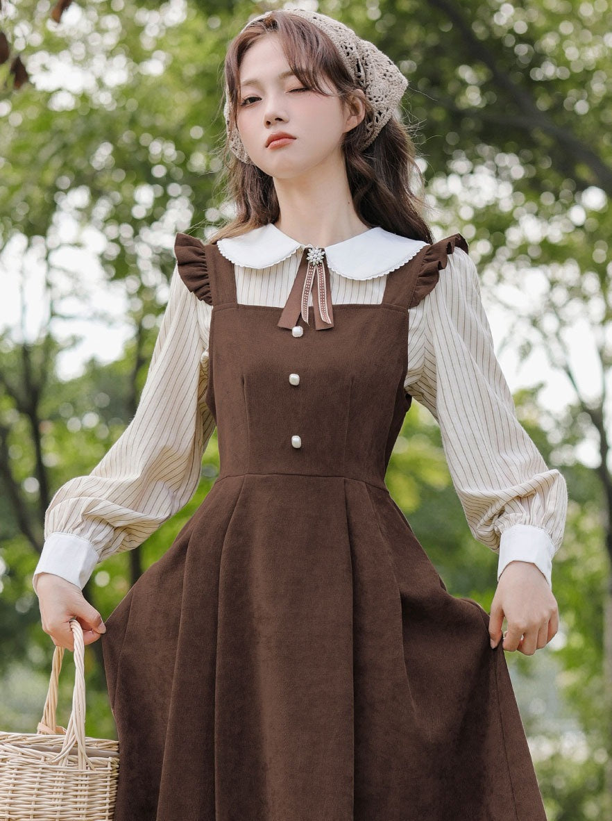 Style College Piece Suspender Shirt Two Dress American