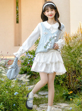 Ensemble Bellflower, robe chemise, jupe et gilet
