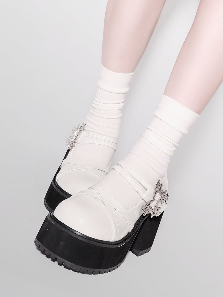 Style Platform Shoes College Butterfly Heel Block