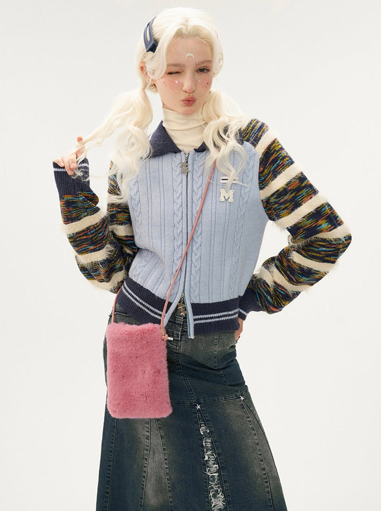 Line Mixed Zipper Double Sweater Cardigan