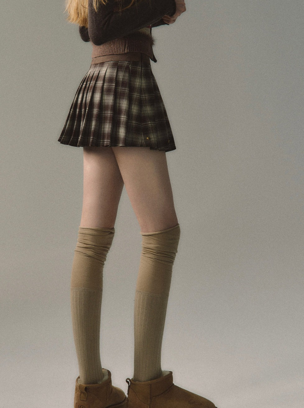 Dark Check Mode College Pleated Skirt