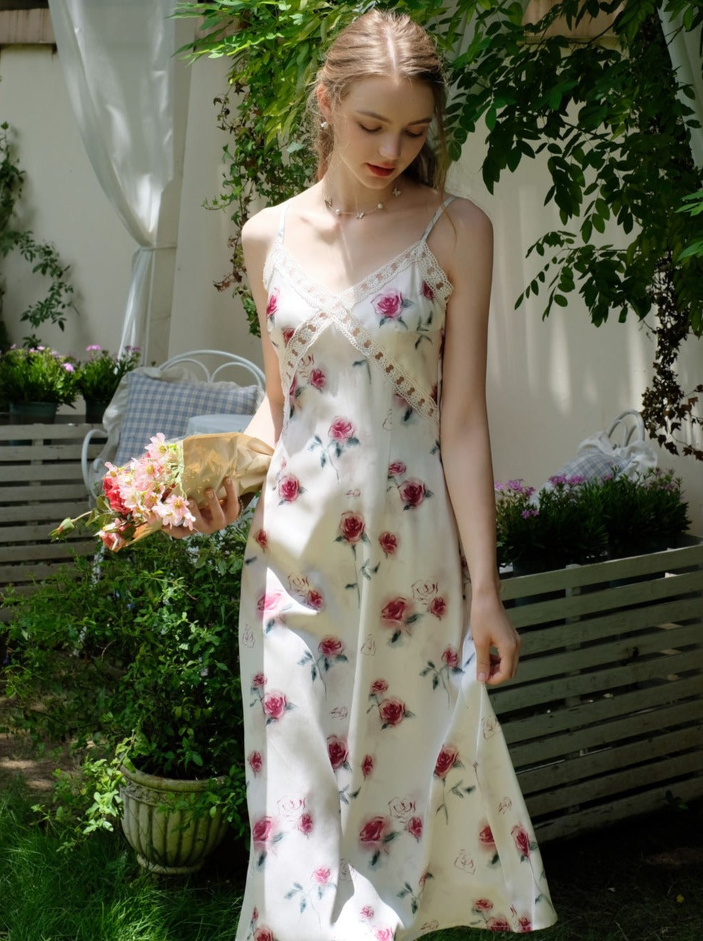 Weißes Kleid Pure Flower Sweet Camisole