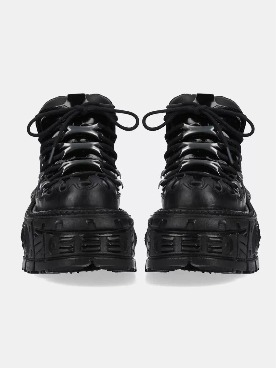 Punk Retro Plateauschuhe Schnürschuhe dunkles Leder