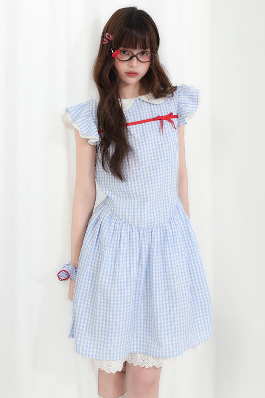 kariertes süßes Kleid mit Schleife