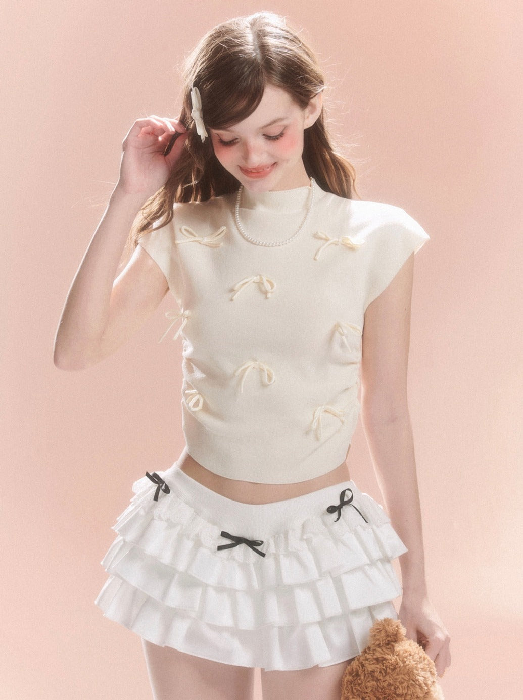 Short Collar Sweet Ribbon Top Little