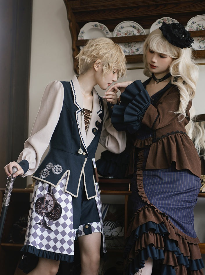 Setup Steampunk Lolita Print Fischschwanz Stickerei
