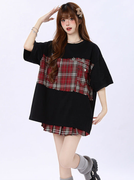 Lockeres T-Shirt Oversize Karo