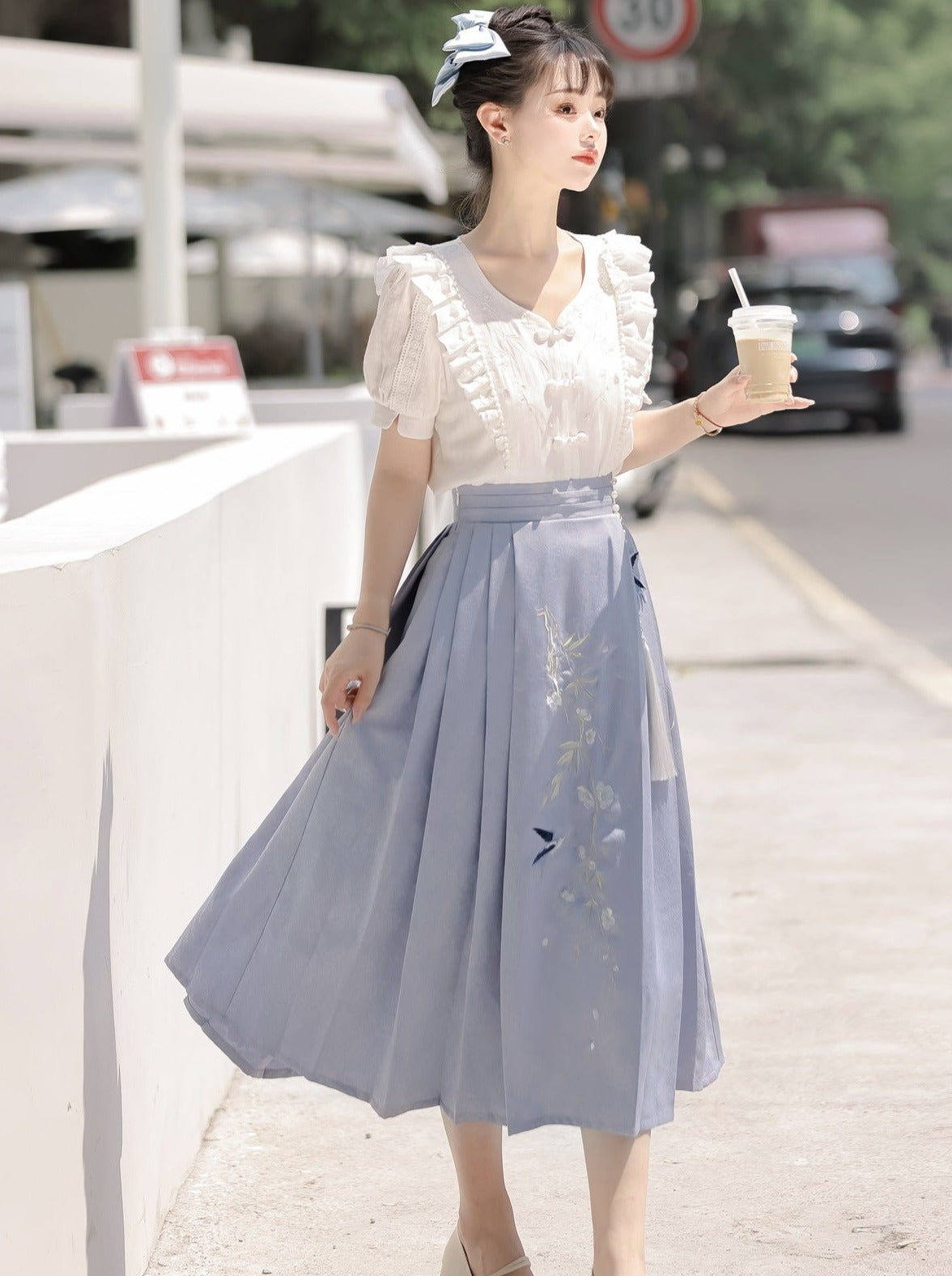 Summer Pleated Skirt Retro Ruffle Top Design China