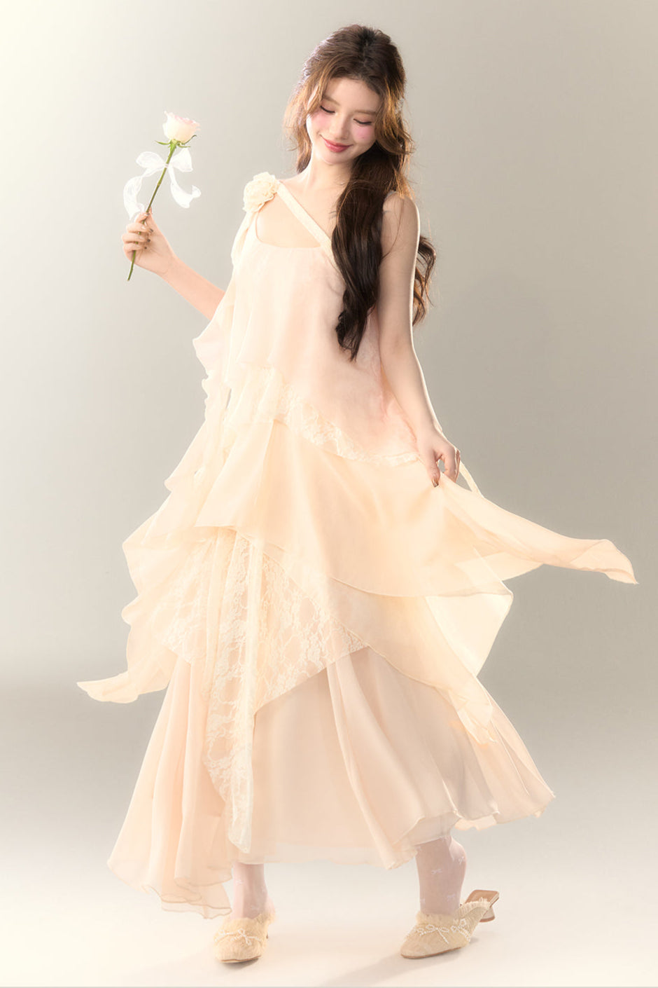 Roselle Irregular Dress Long Multi-Layered Heavy Skirt