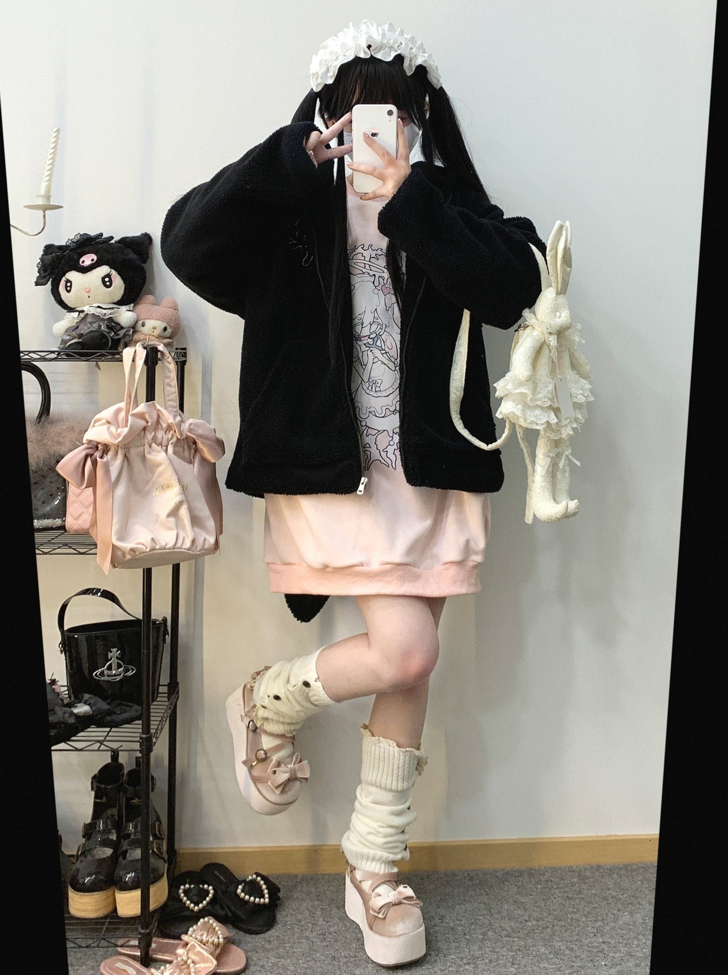 Veste zippée en peluche à oreilles de lapin gourmandes courtes/longues