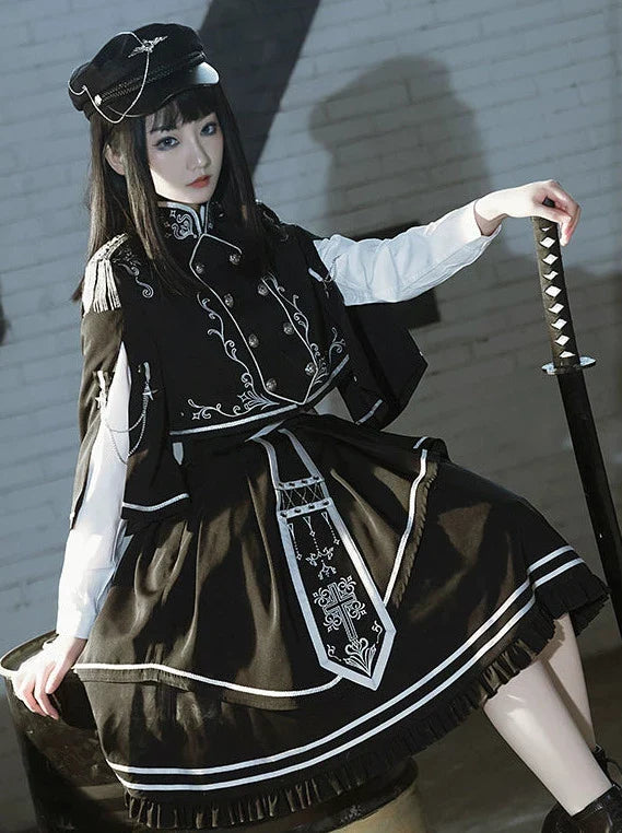 Set Army Up Low Skirt Brumble Cape Dark Military Battle Jacket Uniform