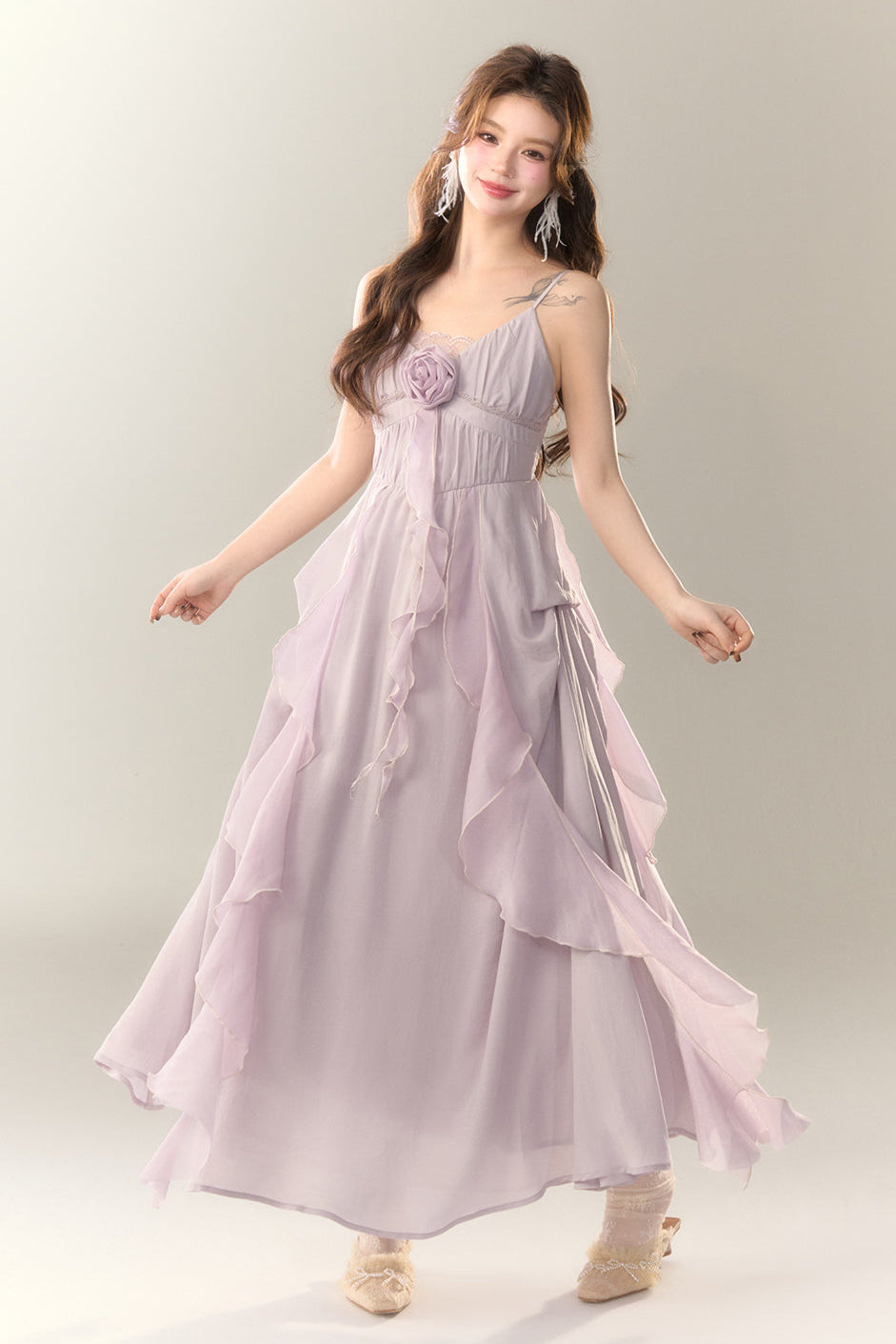 Rose Dress Work Heavy Ruffle Manta