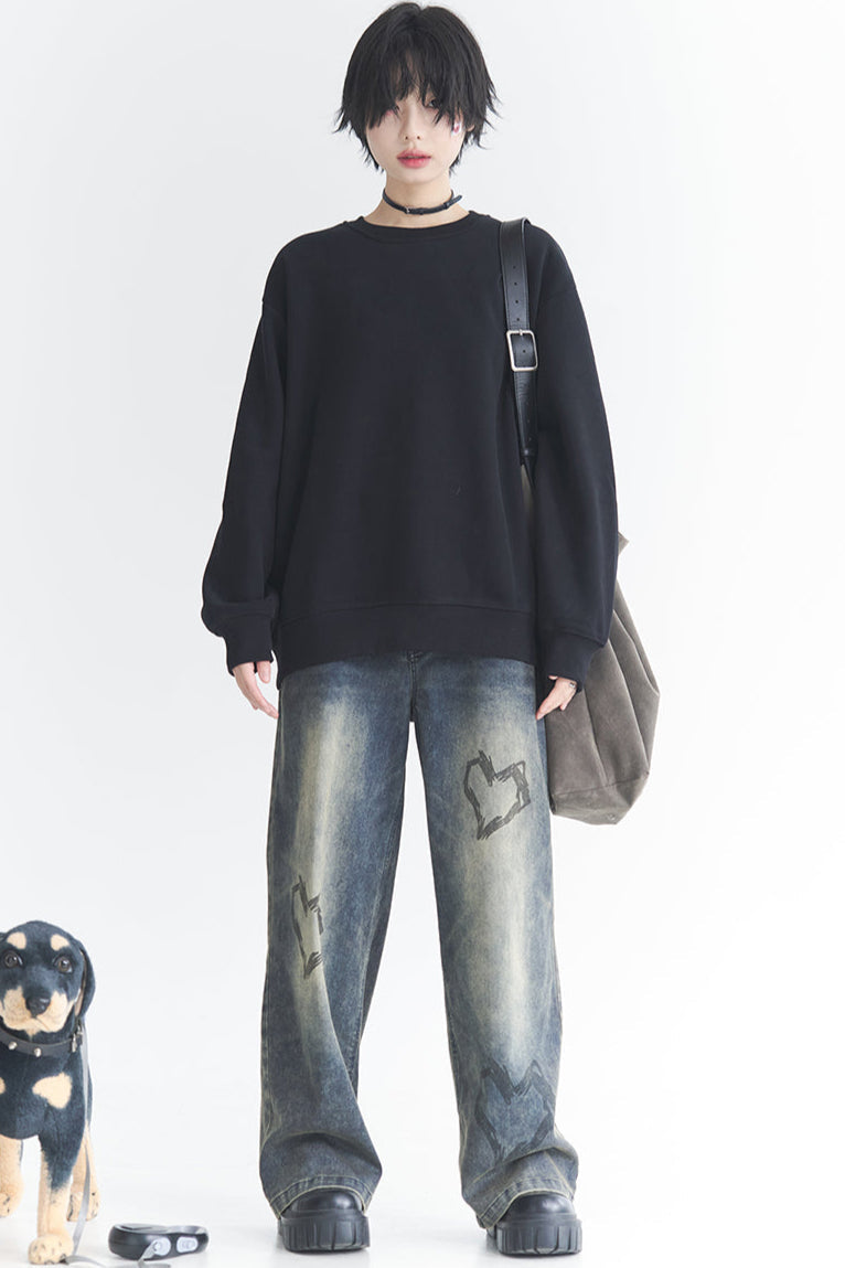 Heart Print Style Street Jeans