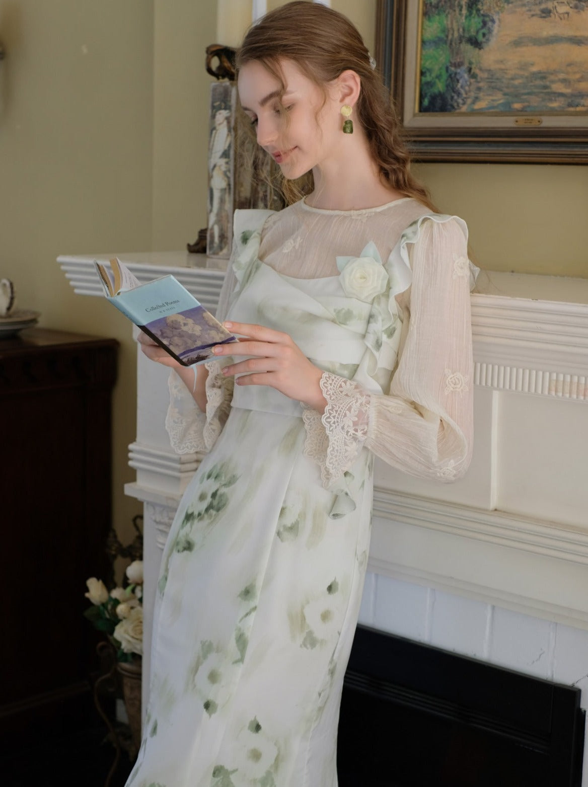 Skirt Top Green Camisole Flower Sheer + Chiffon