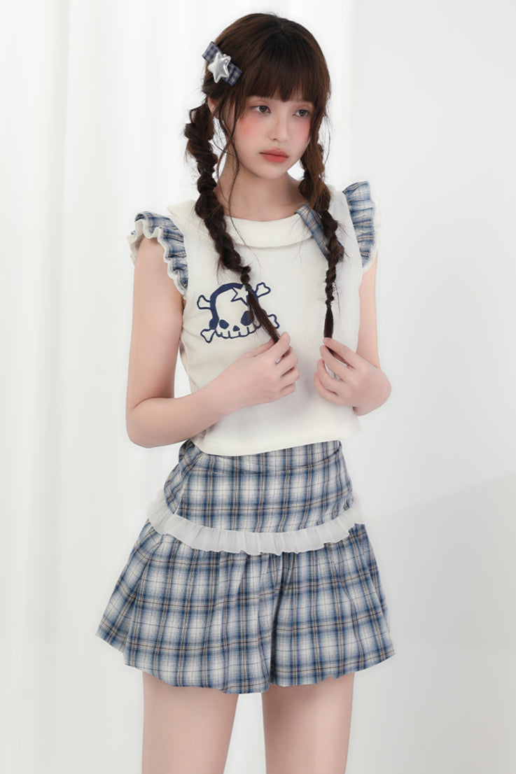 Miniskirt + Skull Checked Cat Top Sleeveless