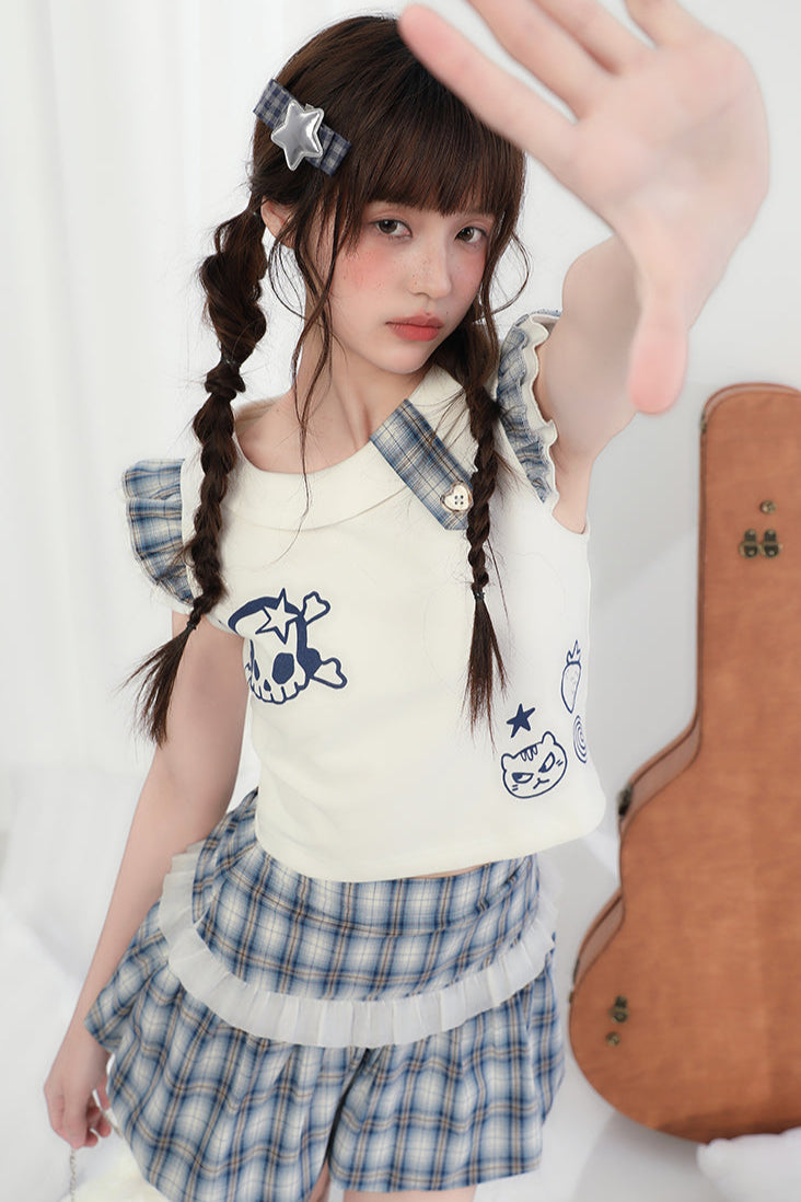 Miniskirt + Skull Checked Cat Top Sleeveless