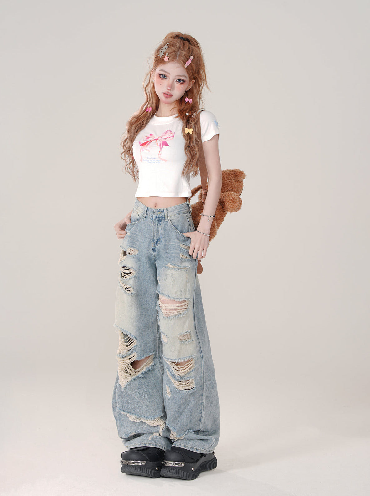 T-Shirt-Shorts mit Girly-Schleifen-Print