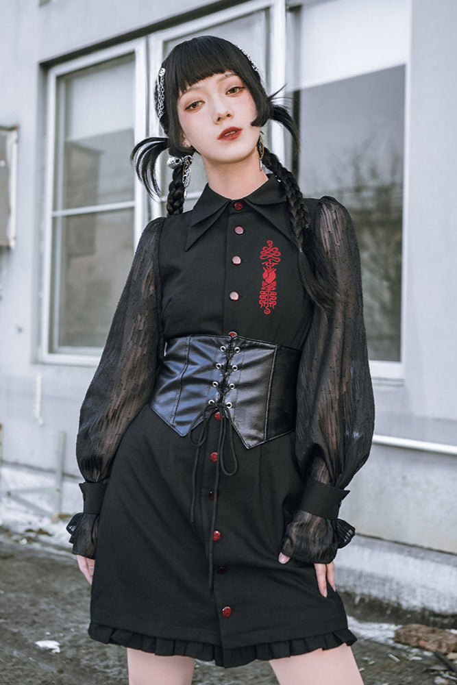 Dress Lantern Chinese Sleeve Sheer