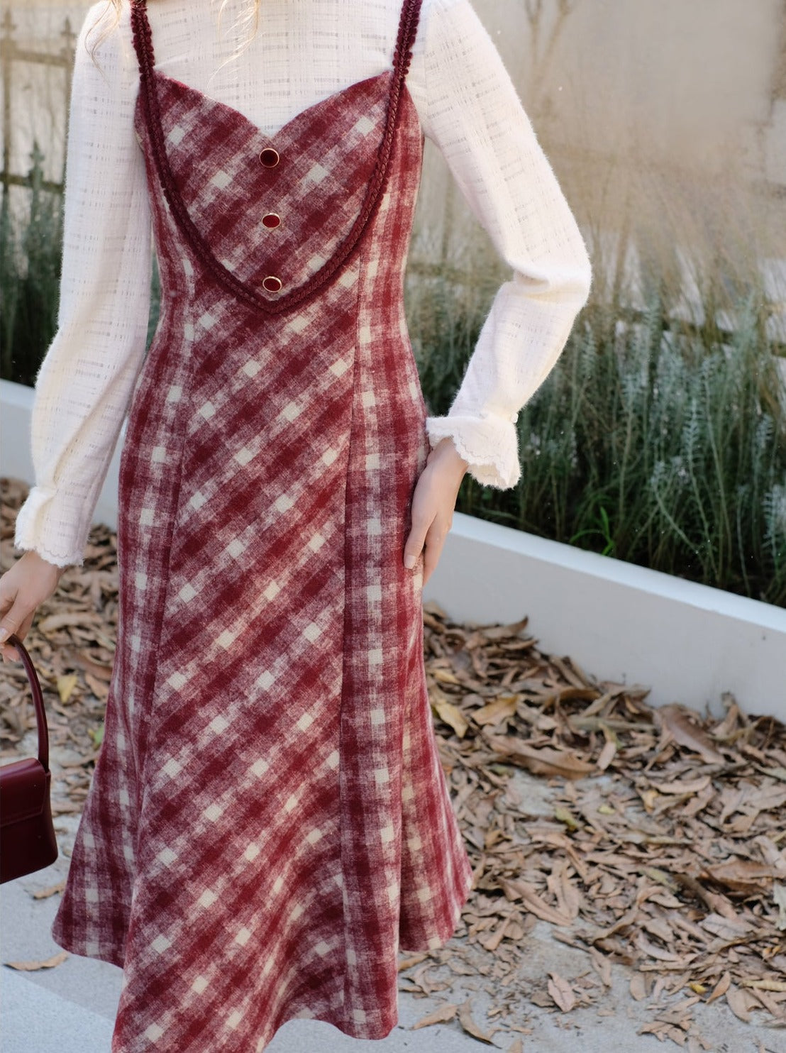 Retro White Blouse Camisole Dress + Romantic Check Pure