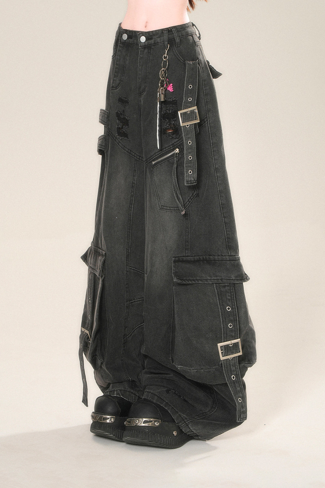 street high wide Rip denim pants