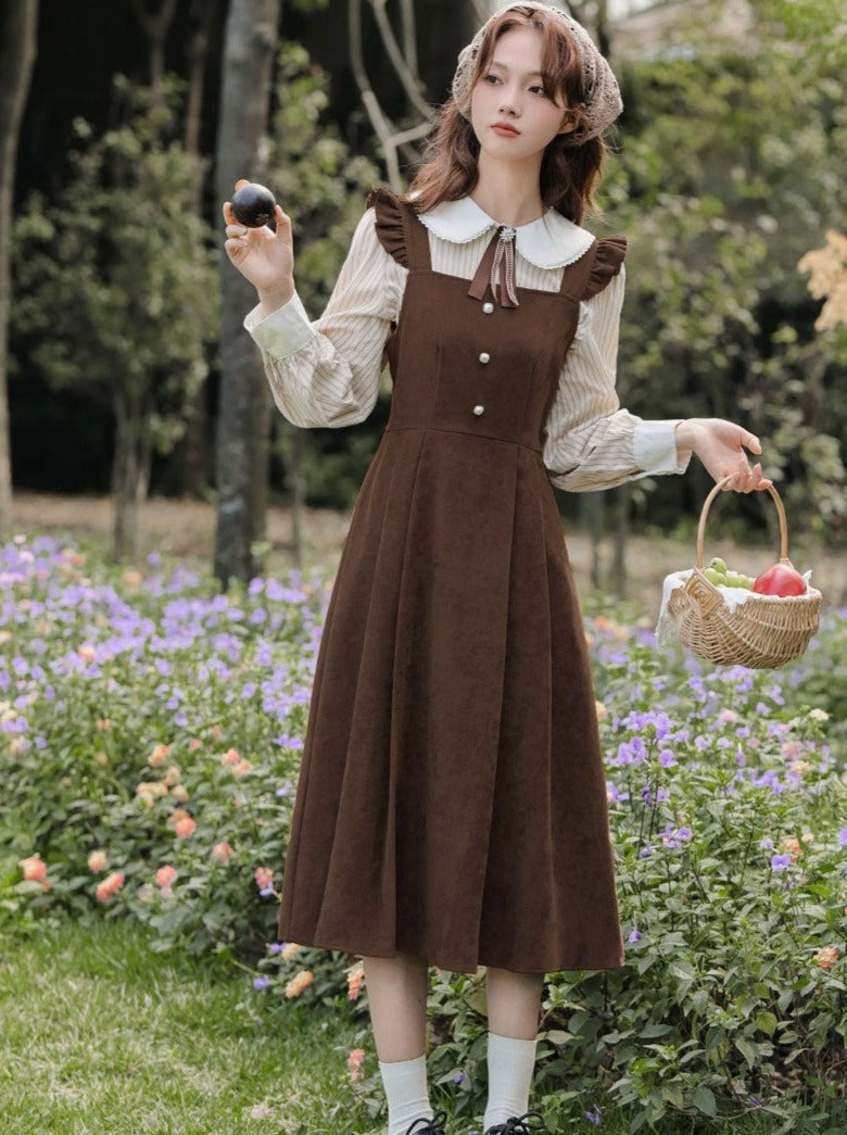 Style College Piece Suspender Shirt Two Dress American