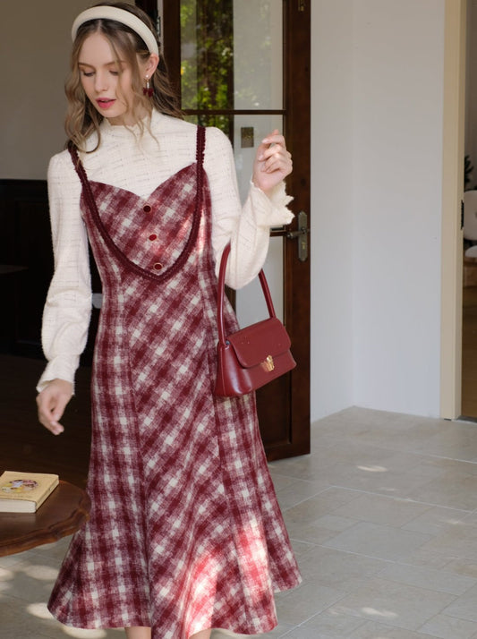 Retro White Blouse Camisole Dress + Romantic Check Pure