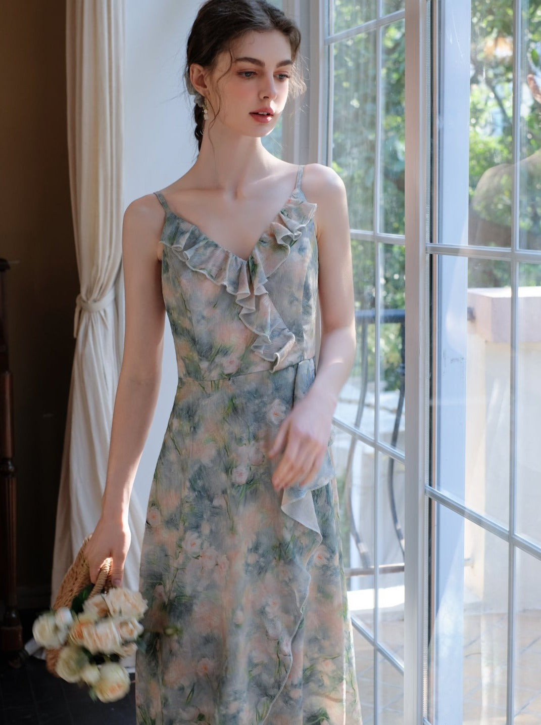 Morning Smoke + Camisole Dress Blue Blouse Mist Chiffon