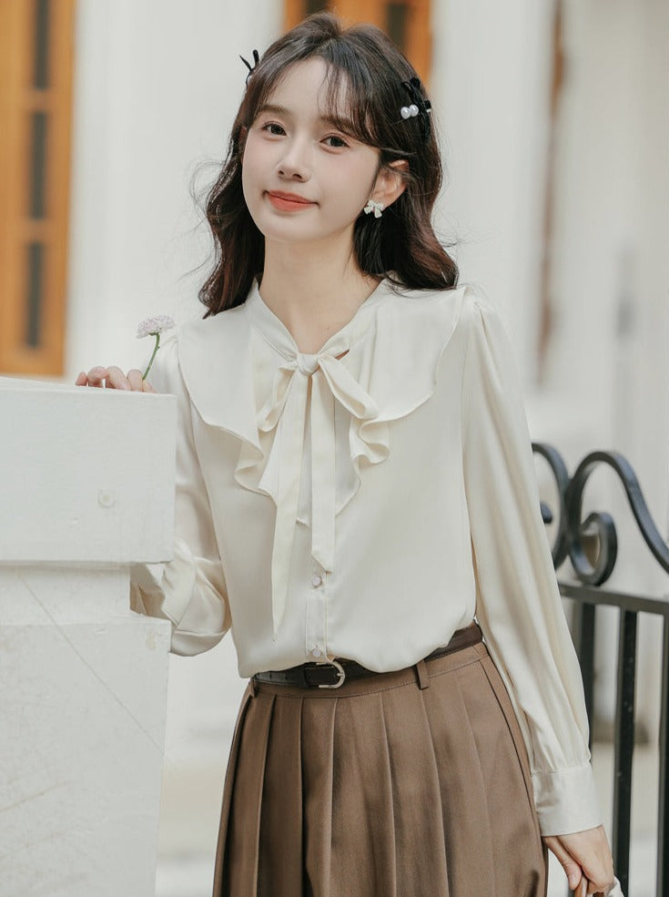シックなシャツ シフォン フレンチフリル レトロ