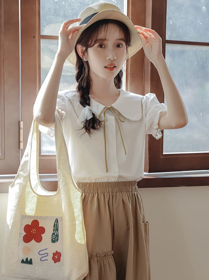 Puff Sleeve Skirt Flared Summer Shirt + Retro Medium