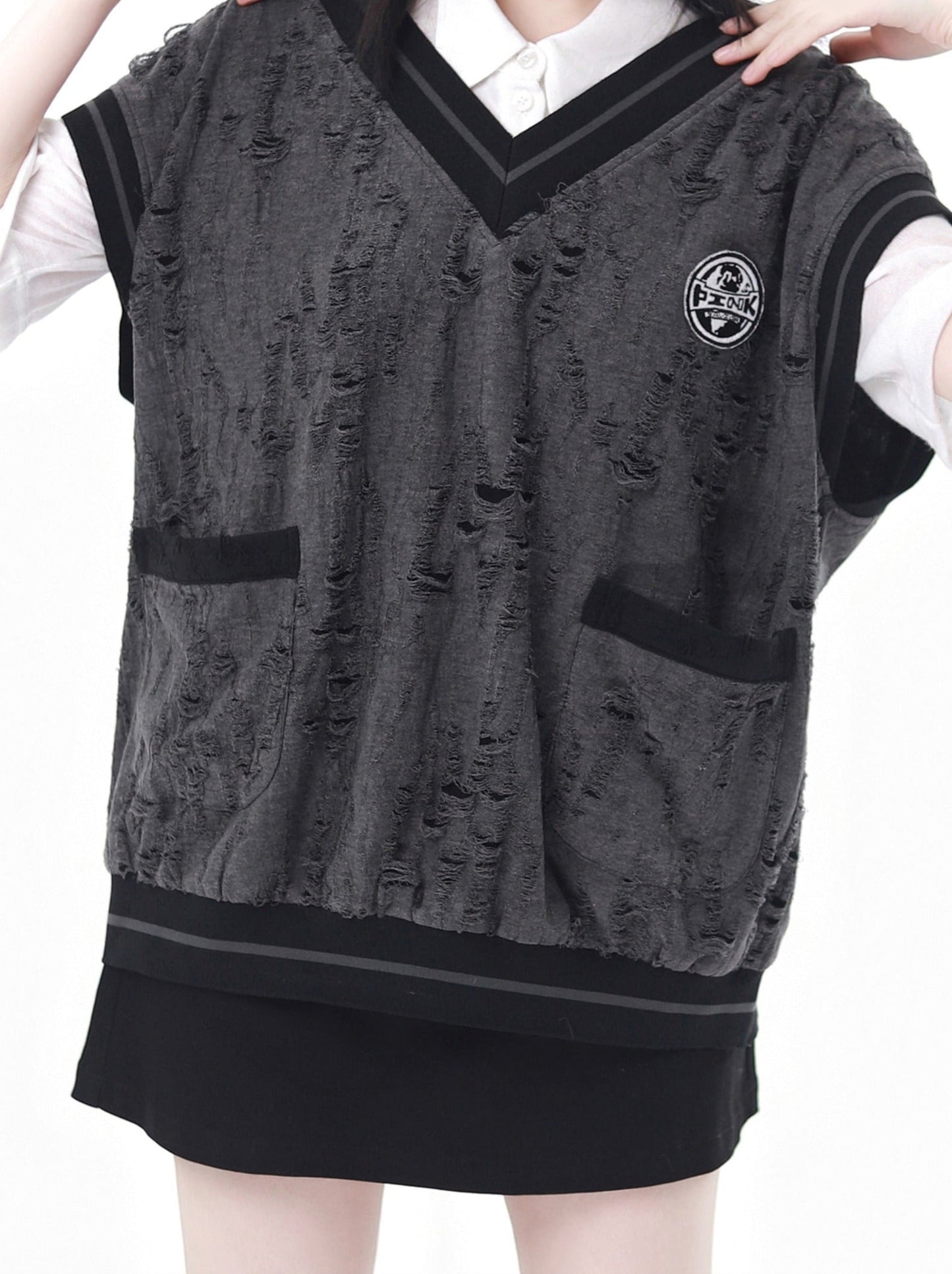 Costume chemise grise Princeton, gilet noir d'été universitaire