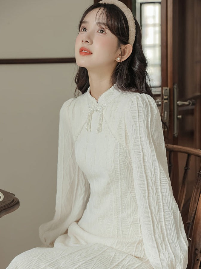 China Ribbed Knit Dress Long