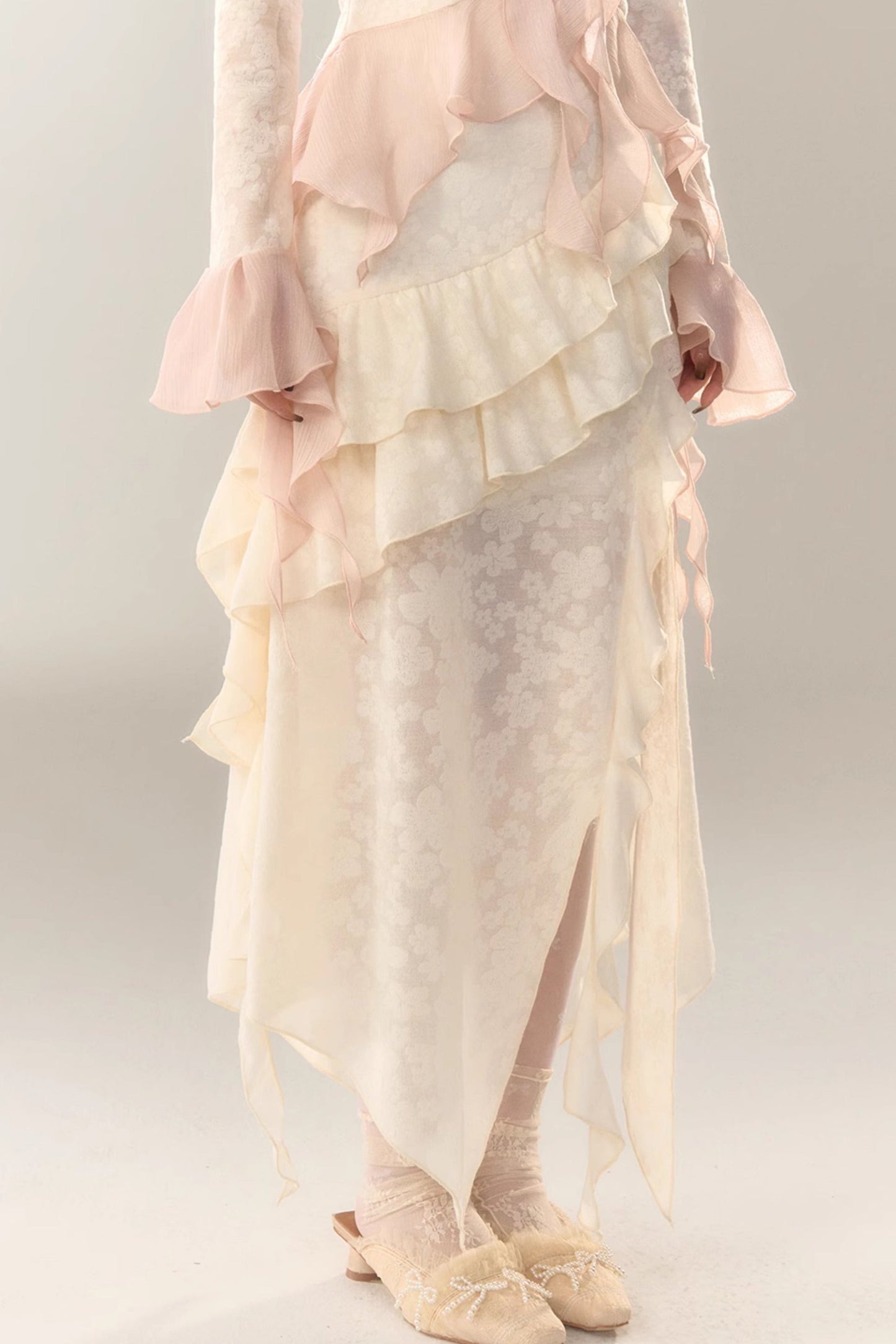 Top Sweet + Long Skirt Sheer Frilled