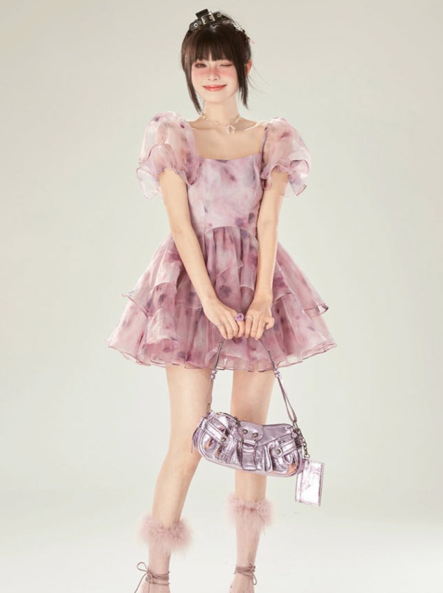 Dream Dress Sleeve Purple Flower Old Sheer Puff