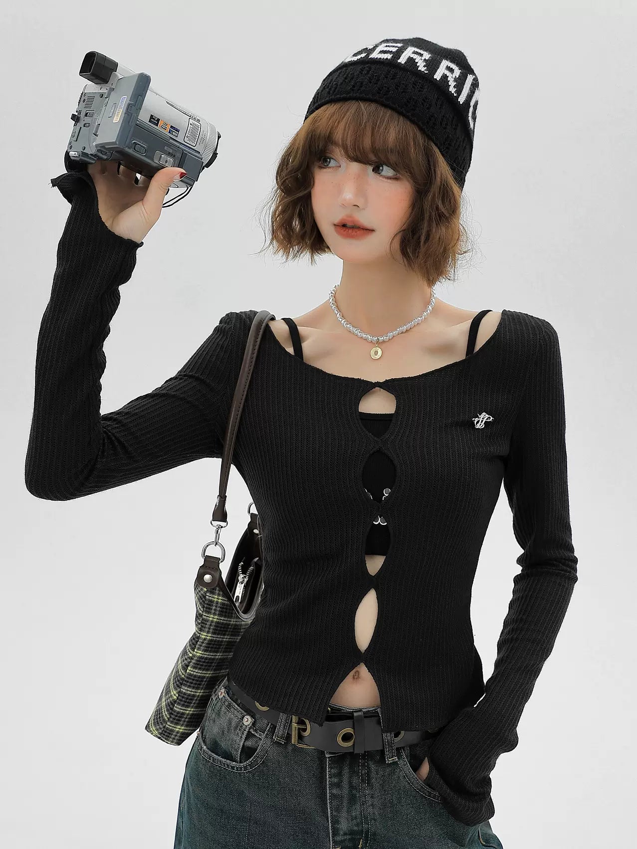 American Split Knit Camisole Top Short + Zweiteiler
