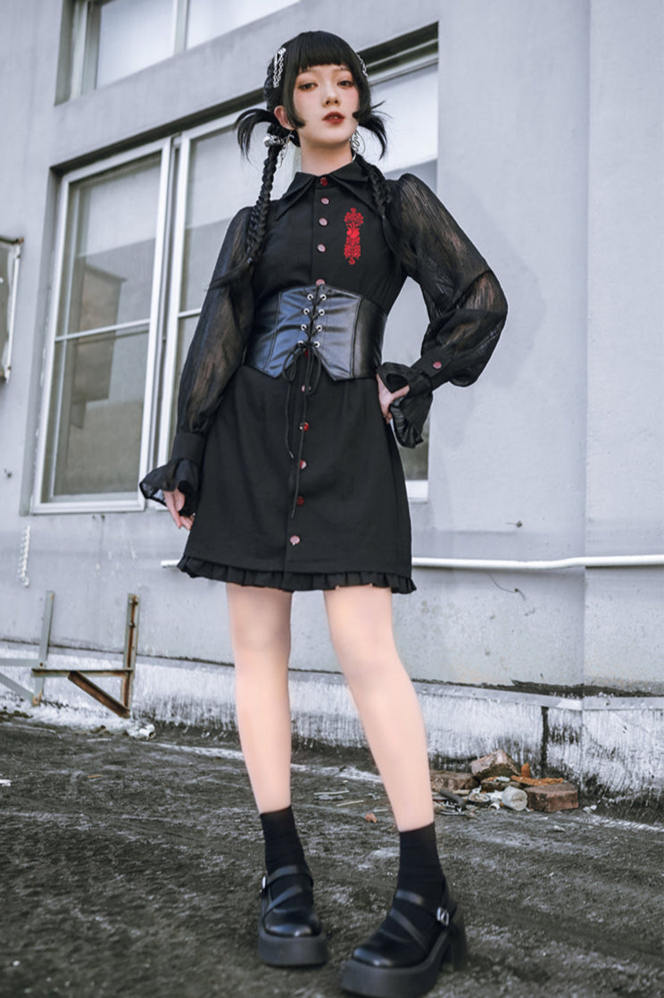 Dress Lantern Chinese Sleeve Sheer