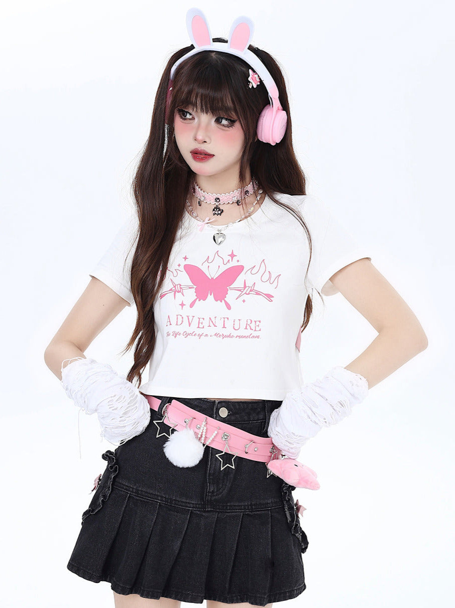 Butterfly Dream T-Shirt Short Slim Ribbon Back
