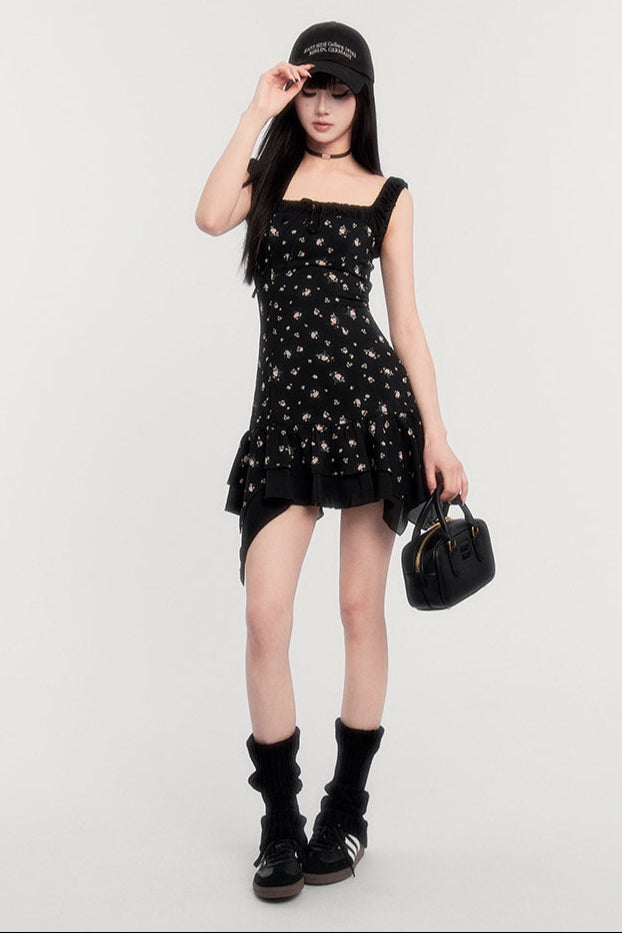Off-Shoulder French Letter Dress Flower Love