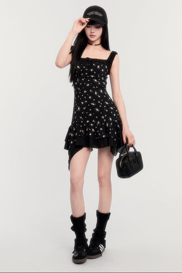 Off-Shoulder French Letter Dress Flower Love