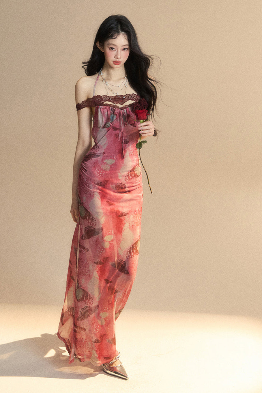 Lace Backless Maxi Dress